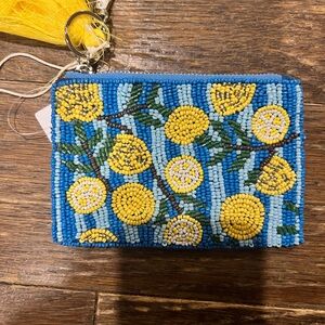 Floral Beaded Clutch in Blue and Yellow